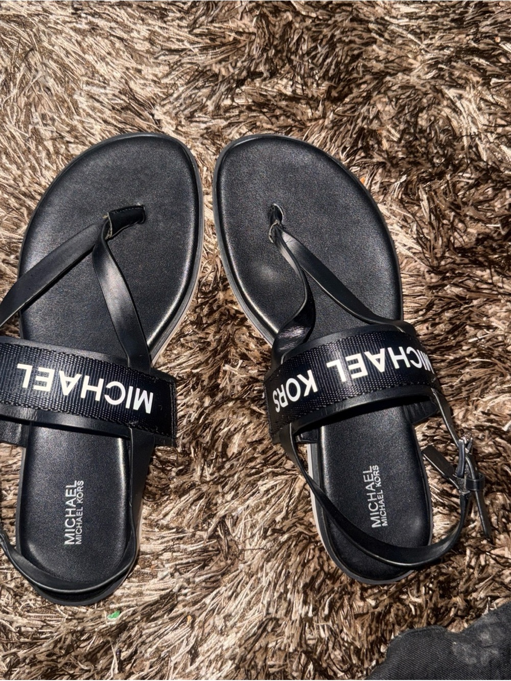 Michael Kors Black Logo Strap Flat Sandals